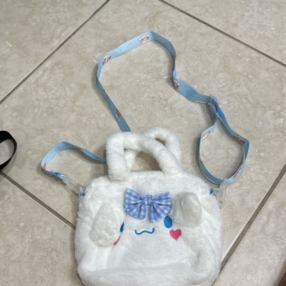Cute White and Blue Plush Bag